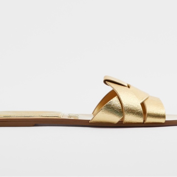 Zara Metallic Gold Cross Strap Women's Sandals Size EU 39 US8 - Picture 4 of 13